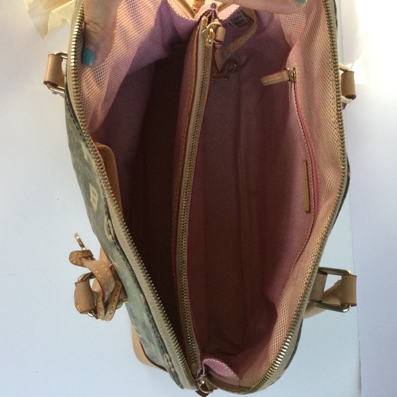 Dooney & Bourke Dome Shoulder Satchel Leather Handbag Crossword Tan Gray Gold - Picture 5 of 16